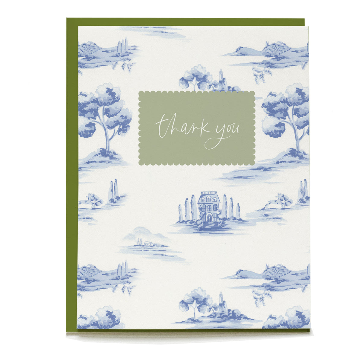 Toile Thank You Card by Pen+Pillar with a green envelope