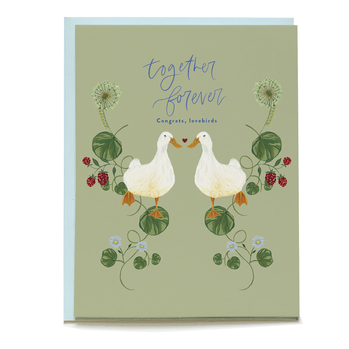 Lovebirds Wedding Card by Pen+Pillar with a light blue envelope