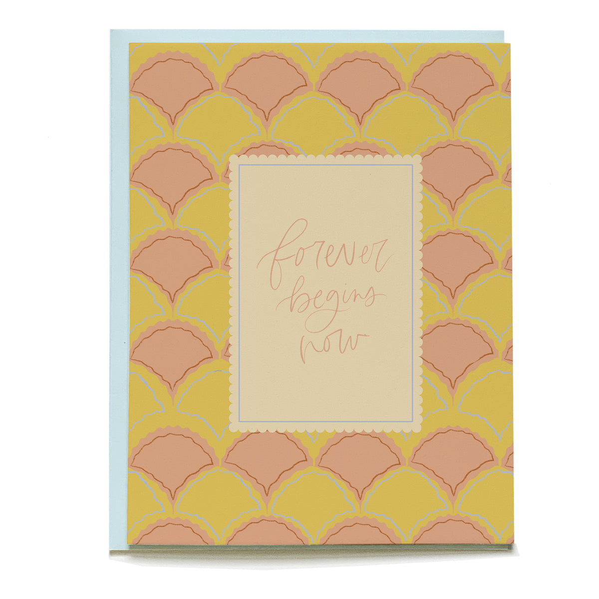 Scallops Wedding Card by Pen+Pillar with a light blue envelope
