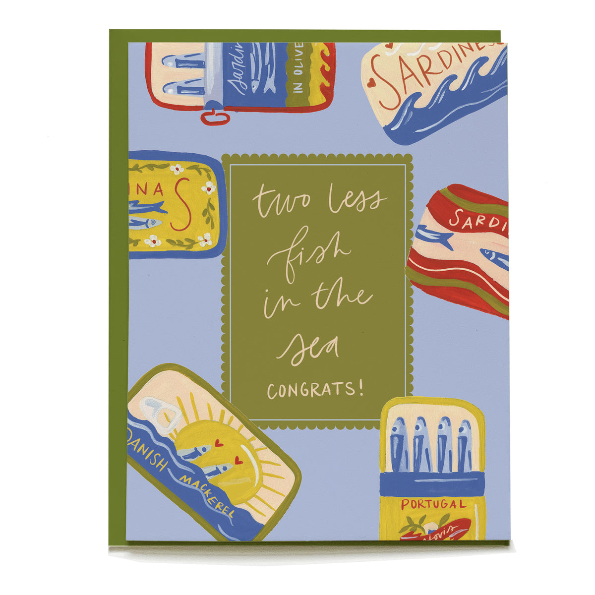 Sardines Wedding Card by Pen+Pillar with a green envelope