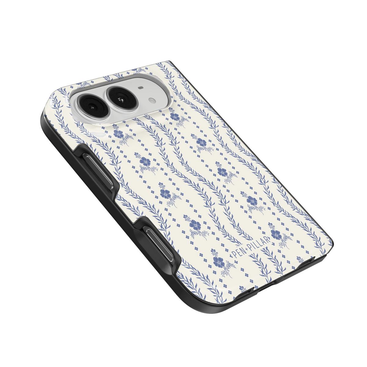 Riviera iPhone 18 Duo case, angled view showing the camera surround and side buttons