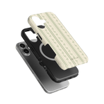 Roselle iPhone case featuring a floral pattern on a light background, stacked with a black phone case and a silver phone.