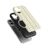 Roselle iPhone case featuring a floral pattern on a light background, stacked with a black phone case and a silver phone.