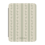Roselle Kindle case featuring a floral pattern with green stripes on a cream background, branded with "PEN-PILLAR.