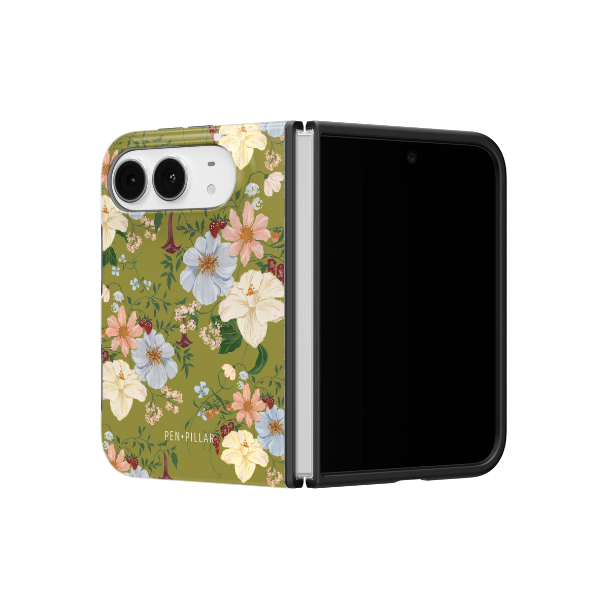 Scarlett iPhone 18 Duo case on a half-open iPhone 18 Duo, angled view