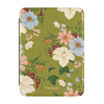 Scarlett Kindle case featuring a floral design with pink, blue, and green colors on a textured background.