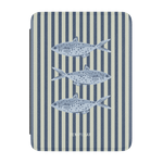 Sea Stripes Kindle case featuring blue fish on a striped background in light blue and navy colors.