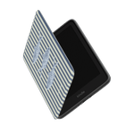 Sea Stripes Kindle case with a blue and white striped design featuring fish, partially open to show the screen.