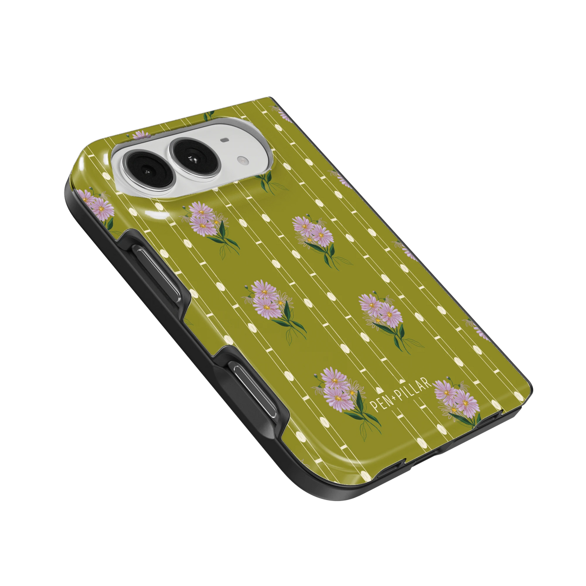 September Birth Month iPhone 18 Duo case, angled view showing the camera surround and side buttons