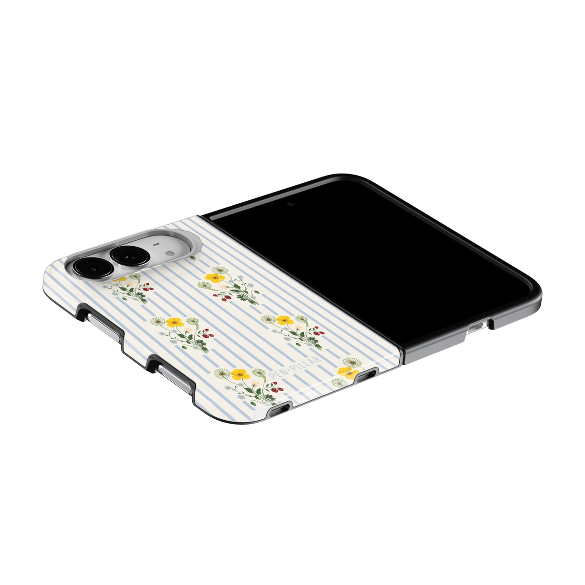 Springtide iPhone 18 Duo case on an iPhone 18 Duo lying flat, unfolded