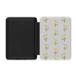 Springtide Kindle case with a floral pattern on a light background and a black interior, designed for protection and style.