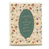 Spritz birthday card featuring floral design with green oval text box that reads "Celebrating the extraordinary person you...