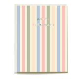 Stripes birthday card featuring pastel colors with "Happy Birthday!" text in the center.
