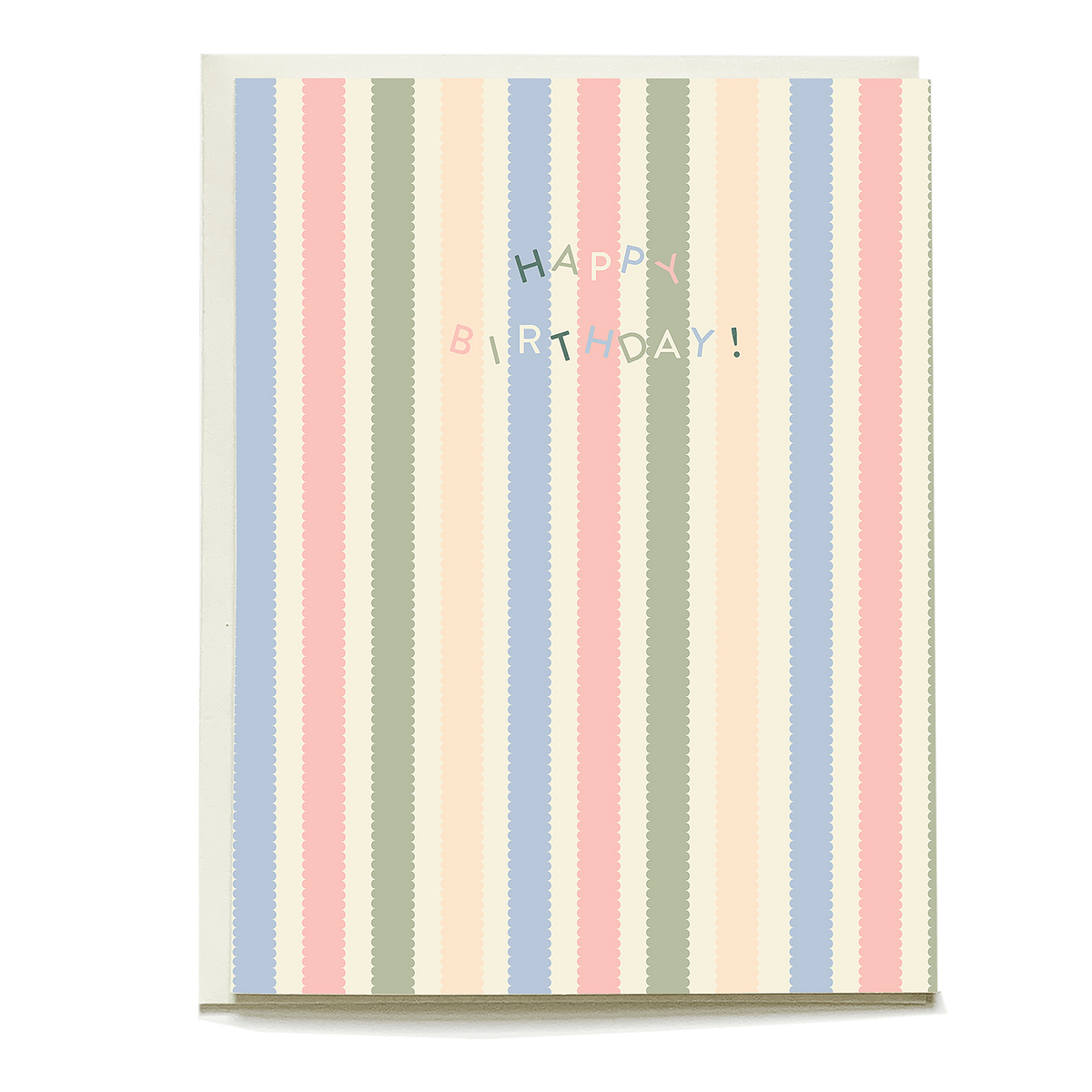 Stripes birthday card featuring pastel colors with "Happy Birthday!" text in the center.