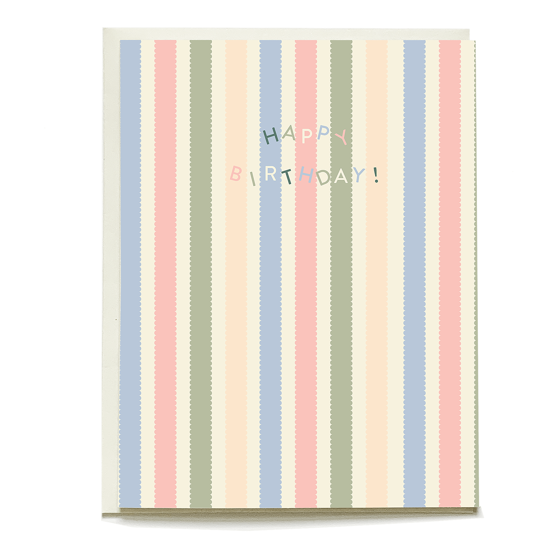 Stripes birthday card featuring pastel colors with "Happy Birthday!" text in the center.