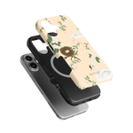 Swan Hollow iPhone case featuring a floral design with swans and a nest on a light background.