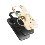 Swan Hollow iPhone case featuring a floral design with swans and a nest on a light background.