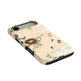 Swan Hollow iPhone case featuring a pastel background with swans, foliage, and a nest design.