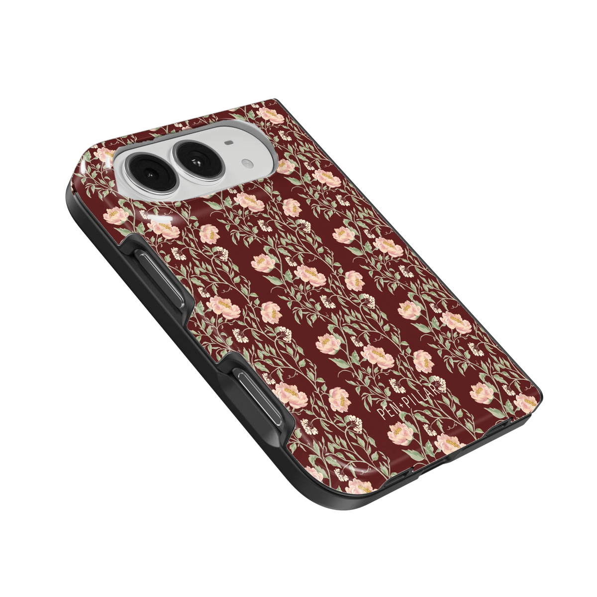 Thicket iPhone 18 Duo case, angled view showing the camera surround and side buttons