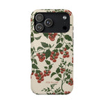 Tomato vines iPhone case featuring a cream background with red tomatoes and green leaves design.