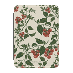 Tomato vines Kindle case featuring red tomatoes and green leaves on a cream background.