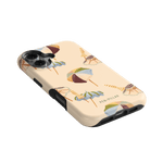 Umbrellas iPhone case featuring a light background with colorful umbrella designs and a textured finish.