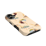 Umbrellas iPhone case featuring a light background with colorful umbrella designs and a textured finish.