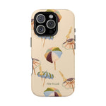 Umbrellas iPhone case featuring colorful beach umbrellas on a light beige background.