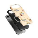 Umbrellas iPhone case featuring a light background with colorful umbrella designs and a black inner layer.