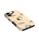 Umbrellas iPhone case featuring a pastel design with colorful beach umbrellas on a light background.