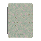 Vine+Bloom Kindle case featuring a floral pattern in pink and green on a light background.