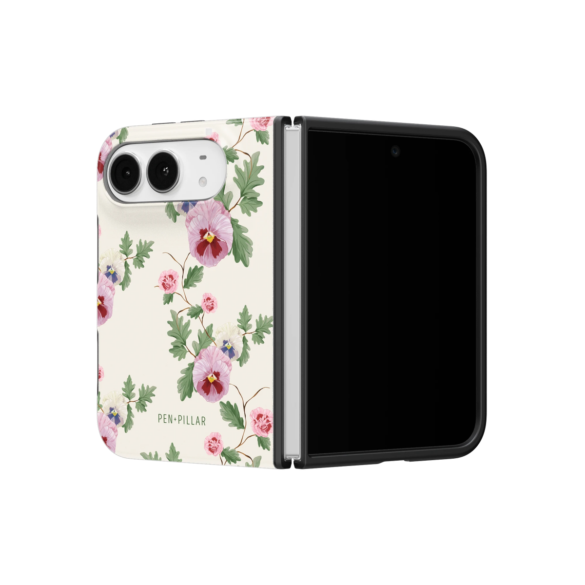 Viola iPhone 18 Duo case on a half-open iPhone 18 Duo, angled view