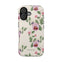 Viola iPhone case featuring a floral design with pink and purple flowers on a cream background.