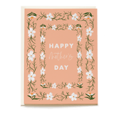 White poppy Mother's Day card featuring floral border and "Happy Mother's Day" text on a peach background.