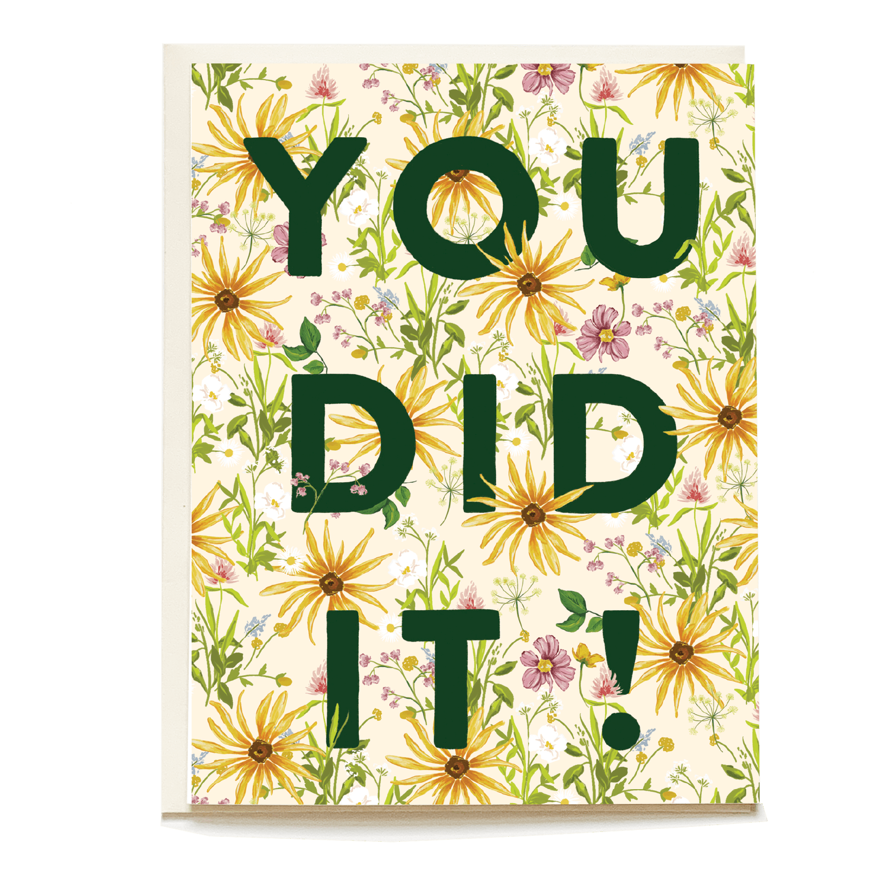 Wildflower Congrats Card featuring a floral background with the text "You Did It!" in bold green letters.