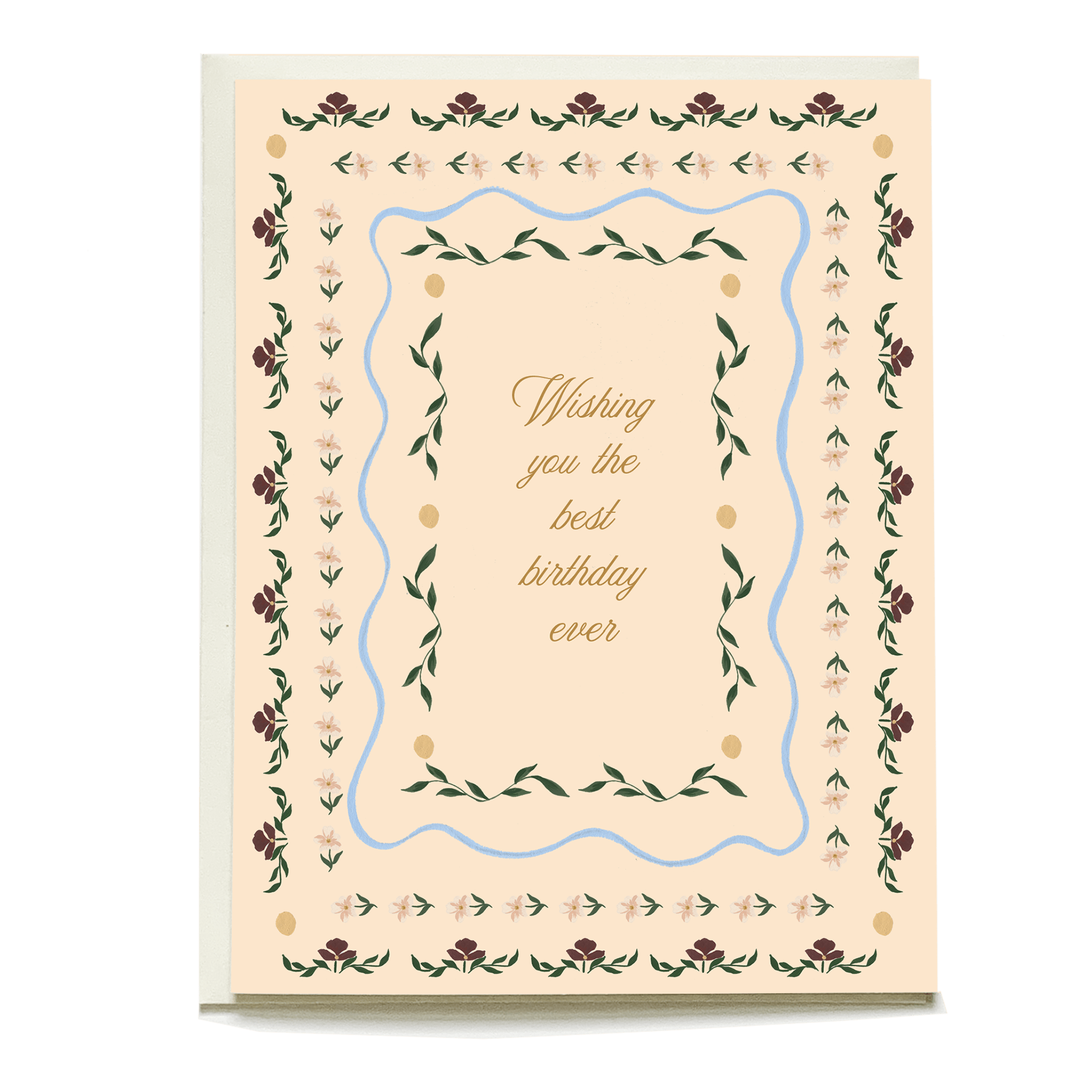 Willow birthday card featuring floral border and "Wishing you the best birthday ever" in elegant script.