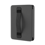 Kindle case in dark gray with a textured strap for secure handling, shown at an angle.