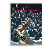 Winter train holiday card featuring a colorful train winding through snowy trees with "Have yourself a merry little Christ...
