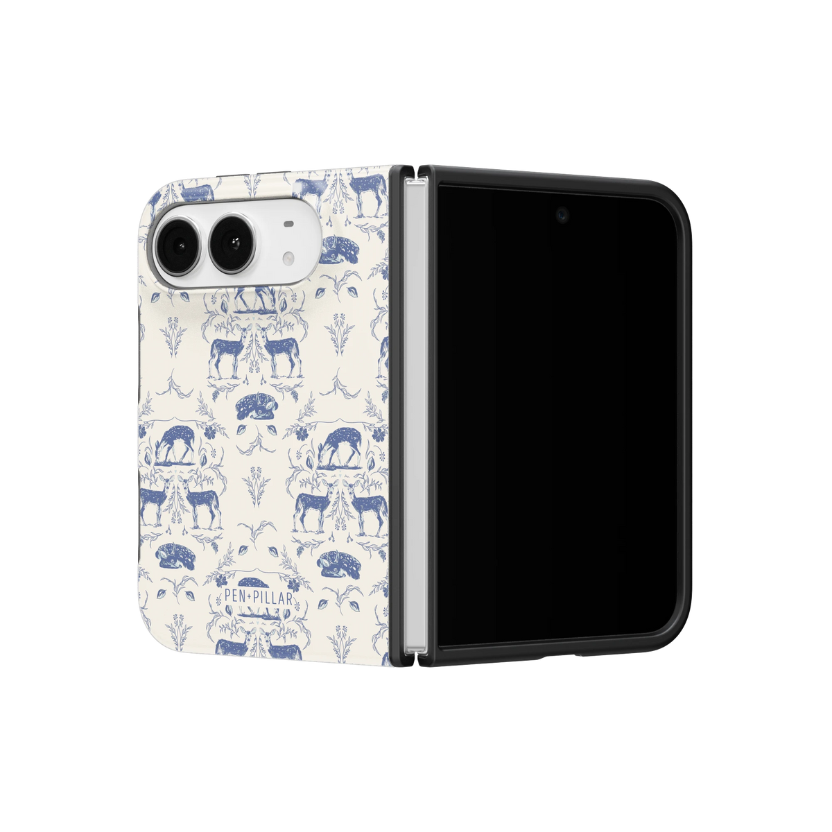 Woodland iPhone 18 Duo case on a half-open iPhone 18 Duo, angled view