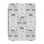 Woodland Kindle case featuring a blue and white deer and floral pattern on a textured background.